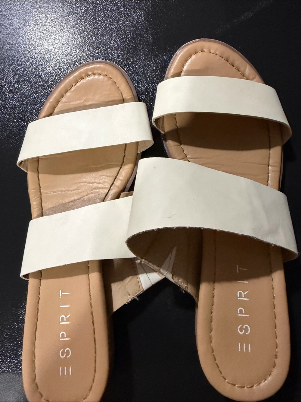 Esprit Cream Double-Strap Slide Sandals